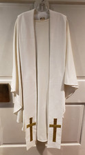 PRIEST CLERGY VESTMENT CHASUBLE  STOLE WHITE HAND MADE ST MARYS ALTAR GUILD