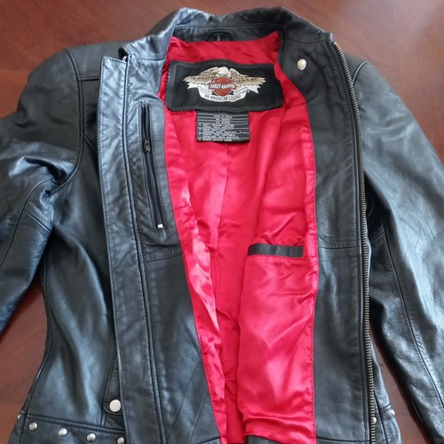 Damen Schwarz Leder Harley Davidson Motorrad BLING Reitjacke S - Bild 4 von 11