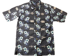 Vintage Kids Hawaiian Button Up Dark Blue Shirt Size Boys Youth Large 14/16