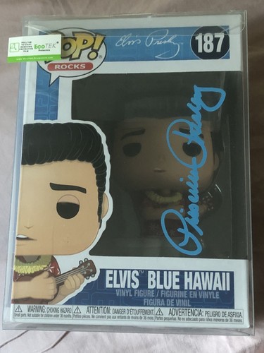 PRISCILLA PRESLEY SIGNED FUNKO RARE ELVIS BLUE HAWAII #187 POP ROCKS HUSBAND JSA - Picture 3 of 13