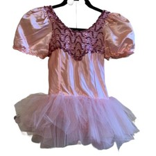 True Vintage 1970s Pink Tulle and Sequins Girls Dance Dress Leotard 8
