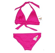 NWT MICHAEL Michael Kors Ultra Pink Halter Top  Bikini Bottom Set XL