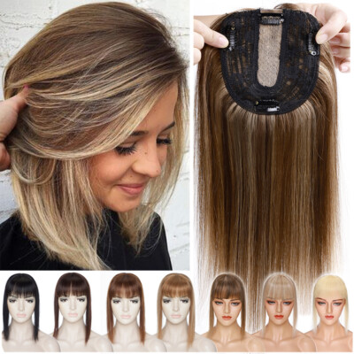 100% Remy Human Hair Topper Toupee Hairpiece TOP Wigs Clip In Silk Base Brown US