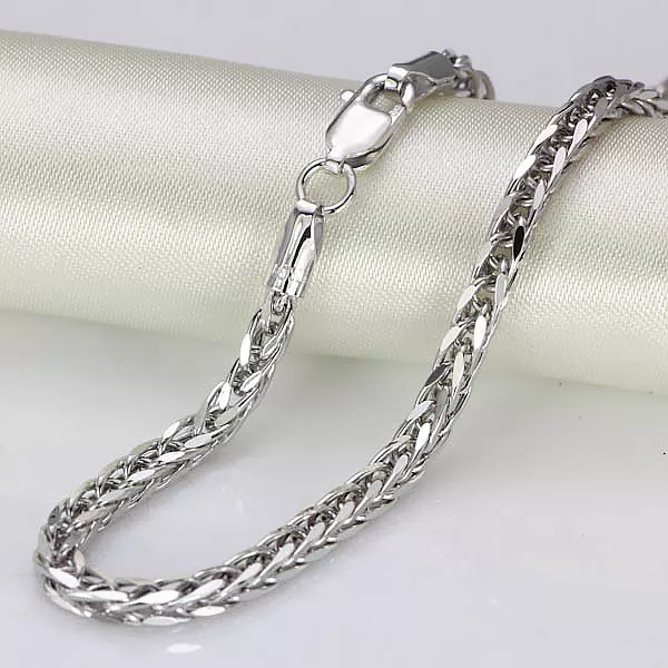 Pure 18K White Gold Necklace Women Men 2.5mm Foxtail Chain Wheat Link 20inchL
