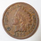 1899 Indian Head Penny, coin is a Very Fine small cent (8+ items ship for free)