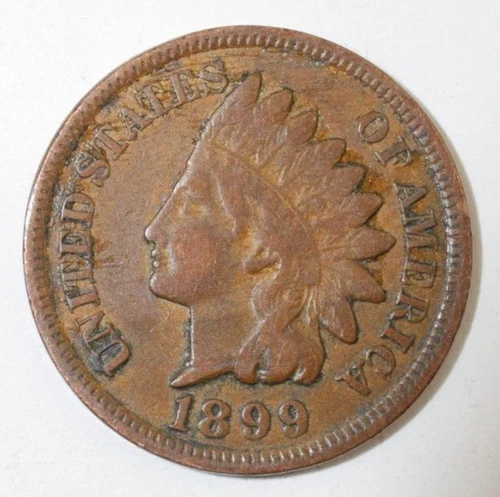 1899 Indian Head Penny, coin is a Very Fine small cent (8+ items ship for free)