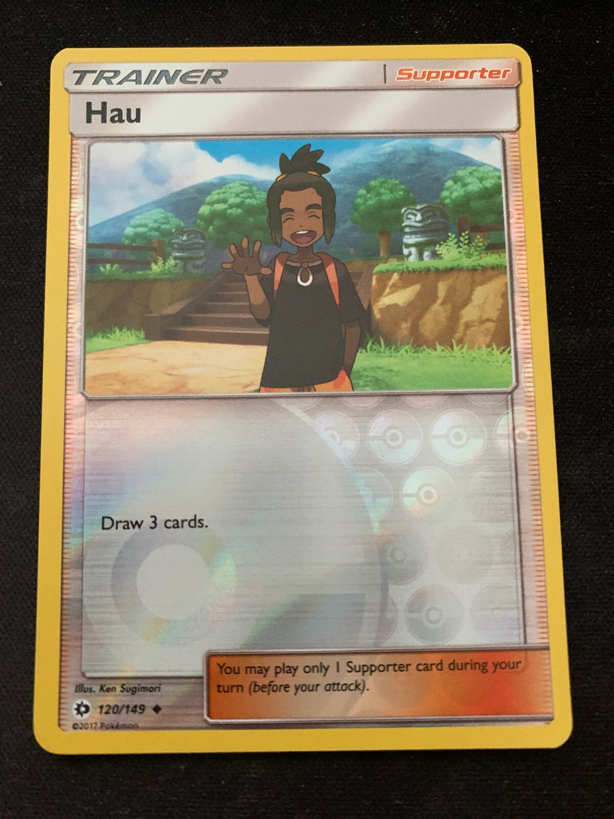Pokemon Hau 120/149 Reverse Holo Uncommon Sun Moon Base Set Lightly Played