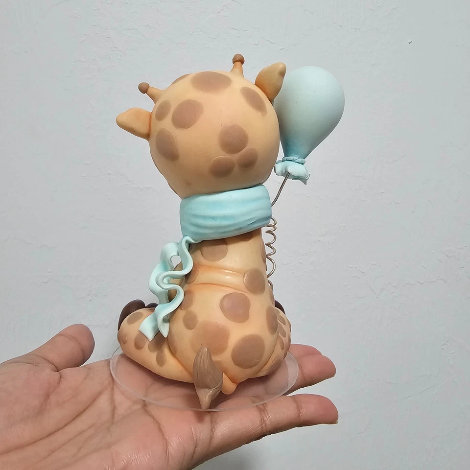 Linda jirafa bebé adorno de pastel con globo color verde azulado/bebé niño/bebé niña  Foto 4 de 4