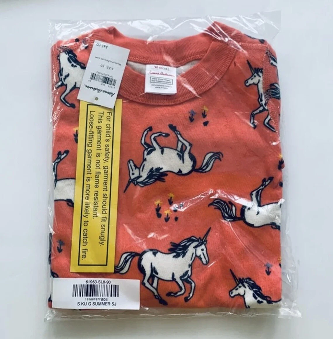 Hanna Andersson NWT 90 3 unicorn orange short johns pajamas