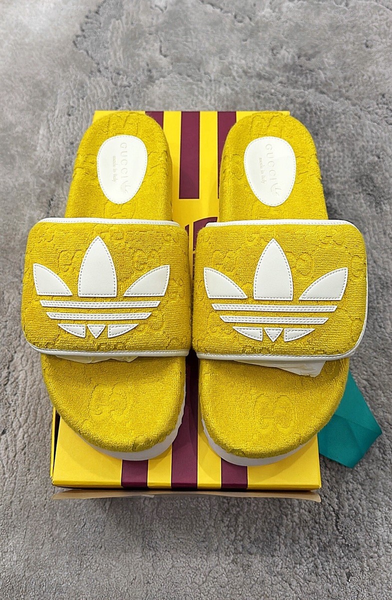 Authentic Gucci GG/Adidas Yellow Mens Platform Sandal/Slide US10.5