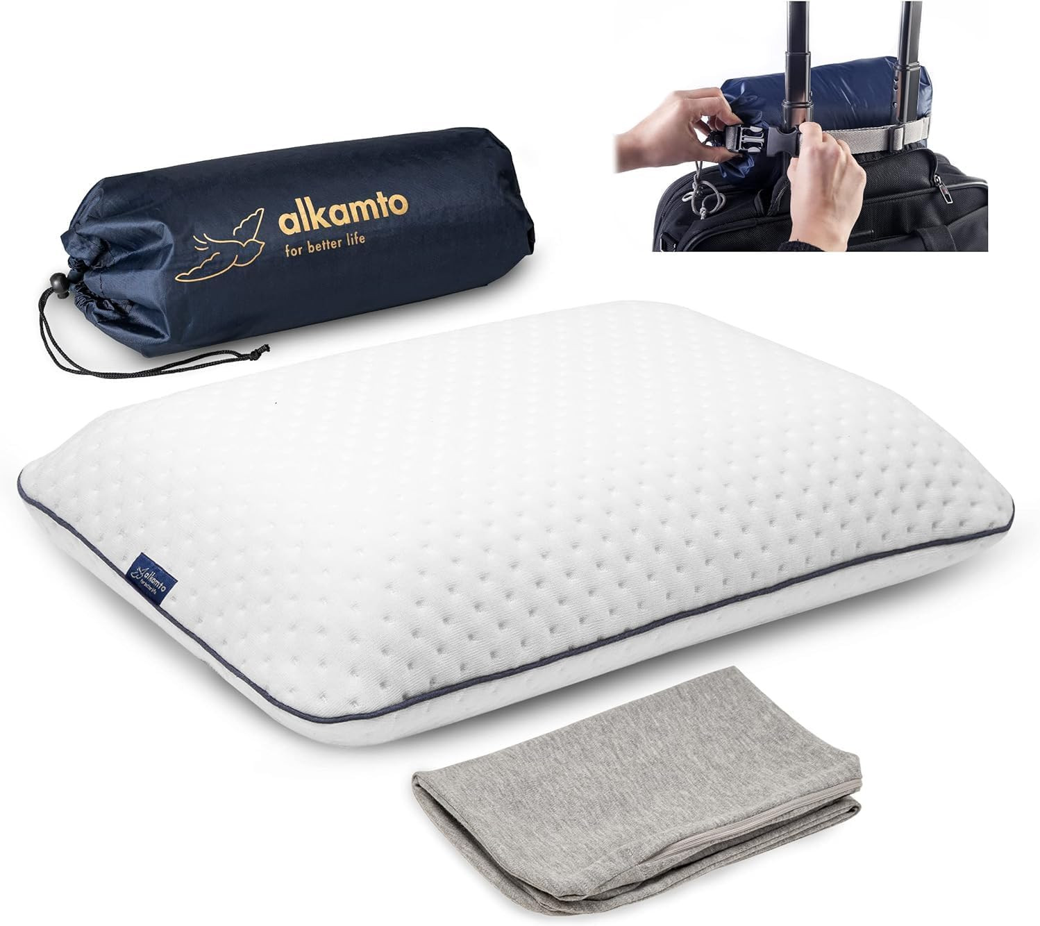 Oreiller de voyage Alkamto mousse mémoire de forme camping compact et léger