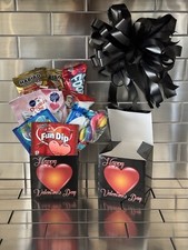 Valentines Day Candy-Cookies-Snacks Gift Basket / Box Wrapped & Black Bow