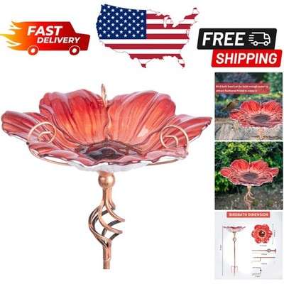 Attractive Red Garden Birdbath 31 Inches High - Perfect Water Source for Birds