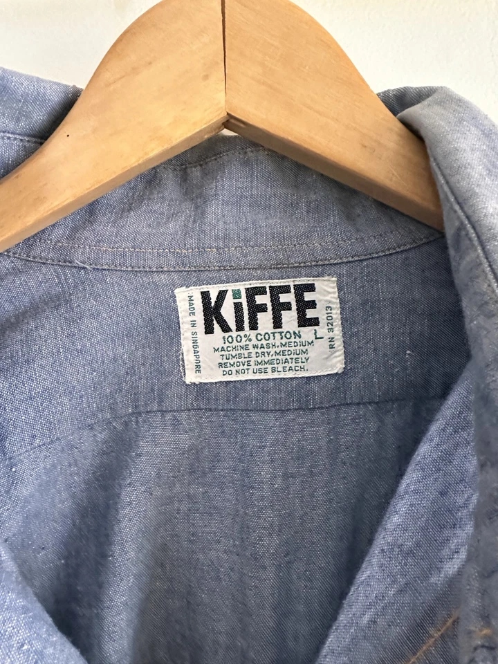 Camisa occidental vintage años 60 hecha a mano bordada a mano ropa de trabajo chambray kiffe M Foto 3 de 4