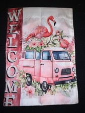 Welcome Valentines Day/Spring Flamingo Garden Flag 12  x18  Double Sided