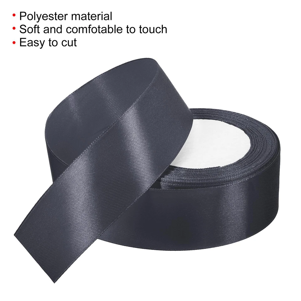 1.5" Wide 24 Yards Satin Ribbon Single Side Craft Roll Wrap Decoration Dark Gray - Image 3 of 4