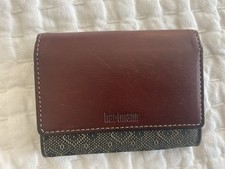 Hartmann Brown Leather Tweed Fabric Trifold Mini Wallet Cards/Money