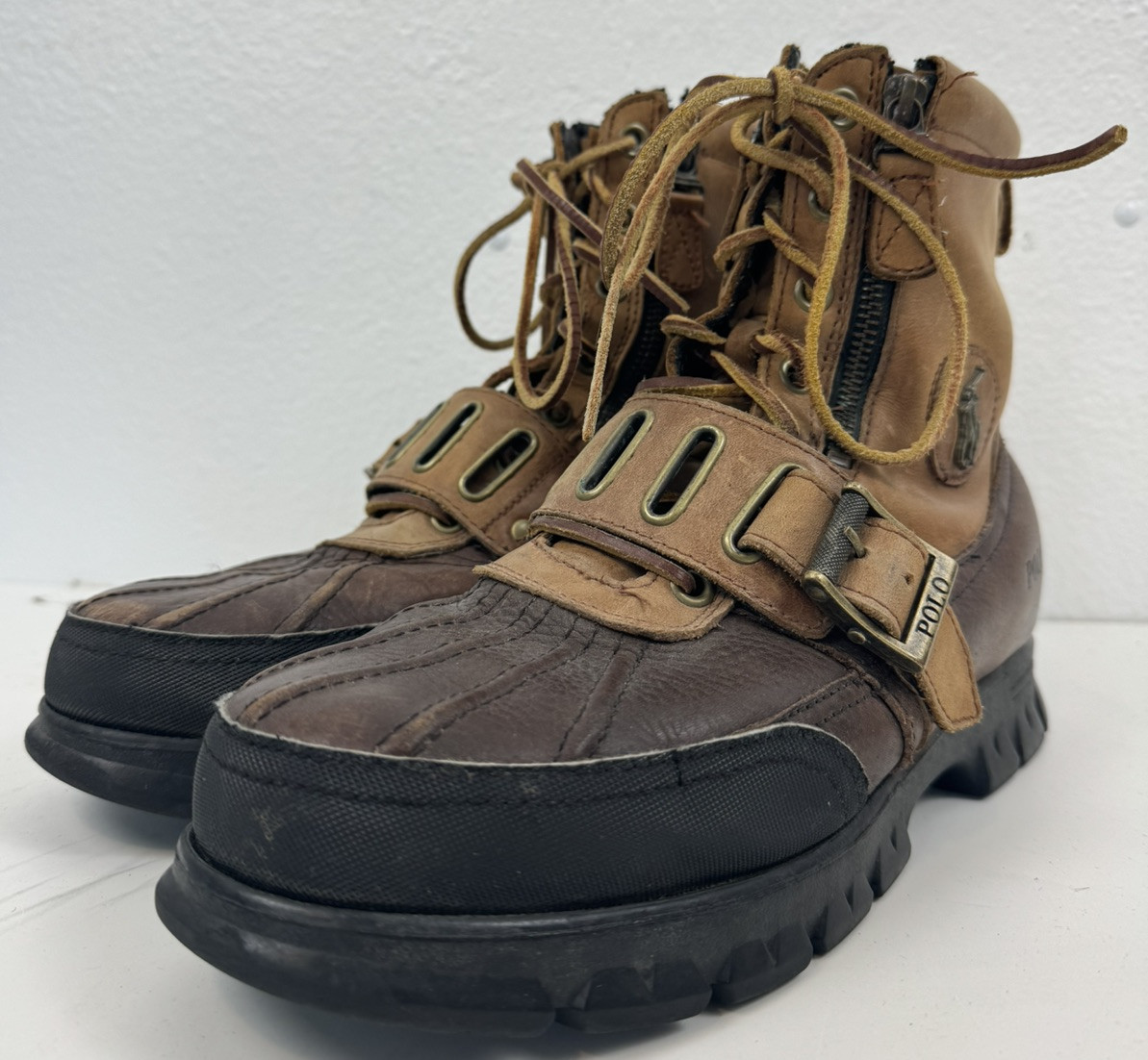 Stivali Polo Ralph Lauren uomo 9D marrone ANDRES pelle stringati