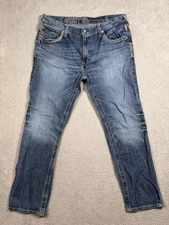 Ariat Jeans Mens 40x34 Blue Denim Straight Leg Zip Fly Western Embroidered