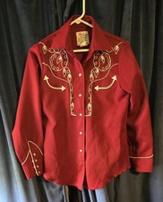 Vintage H Bar C Western Shirt Men s 17 34 Red Pearl Snap Long Sleeve Cowboy USA