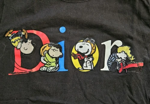 T shirt Champion Dior cacahuètes brodé logo botte taille S Snoopy