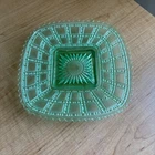 Imperial’s Vintage Depression Glass Uranium Beaded Block Desert Plate UV+, Glows