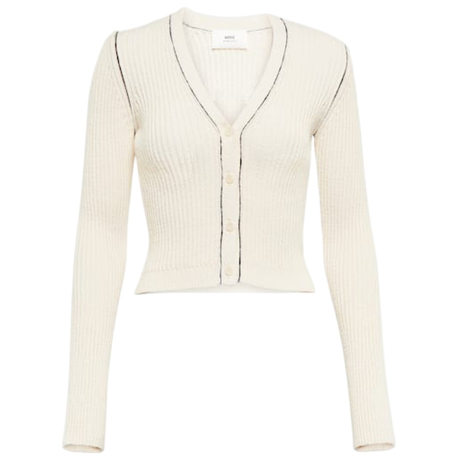 Ami Paris Ribbed-Knit Cream Cotton Cardigan Size XS - NWT