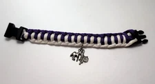 Purple & White Paracord Bracelet with Cowboy Charms 7.75" Horse and Saddle