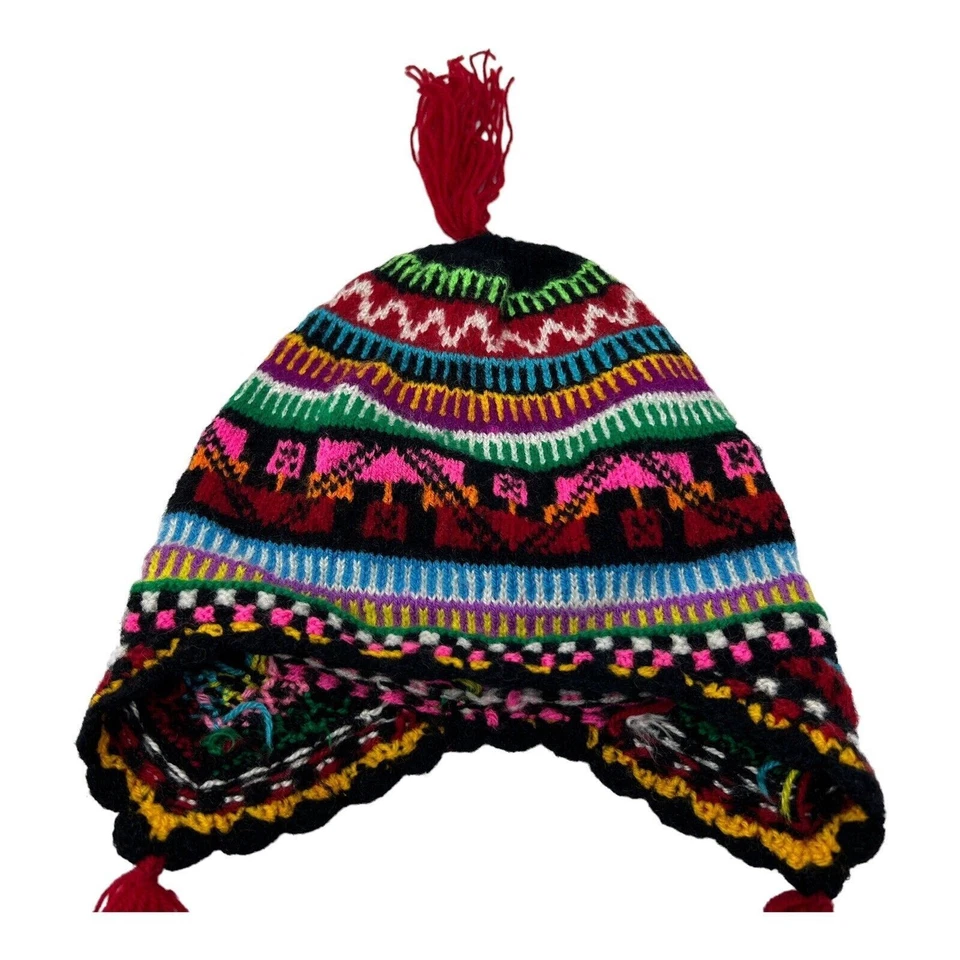Gorro Peruano Niño Bebé Gorra Sombrero Tejido a Mano Orejeras Borla Multicolor Perú Foto 2 de 4