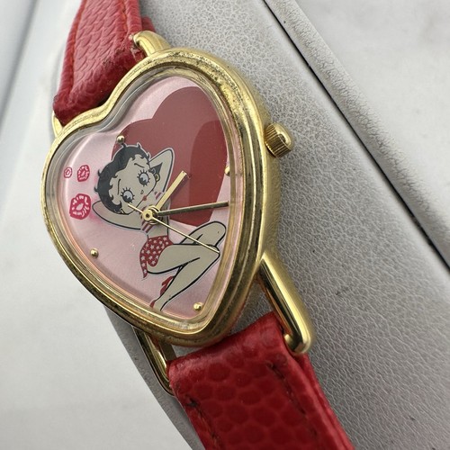 Vintage Gold Tone Pink Dial Heart Shape Betty Boop Women’s Watch, New Battery - Picture 8 of 14