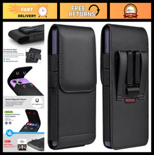 Leather Phone Holster with Metal Clip  Magnetic Closure for iPhone 16/15/14/13/