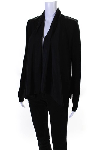 Lola & Sophie Women's Long Sleeves Open Front Collared Cardigan Black Size S - Picture 2 of 6