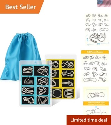Portable 16-Piece Metal Wire Puzzle Set - Fun IQ  Game for Kids & Adults