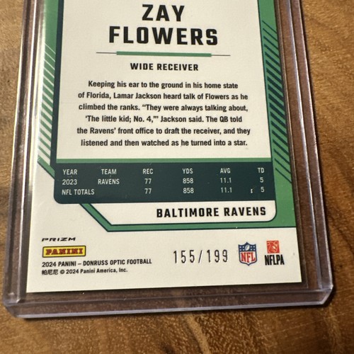2024 Panini Donruss Optic - Zay Flowers #15 Blue Prizm 155/199 - Picture 3 of 3