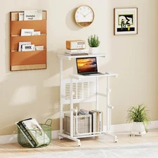Mobile Stand Up Desk Height Adjustable Computer Standing Desk w/wheels &Footrest