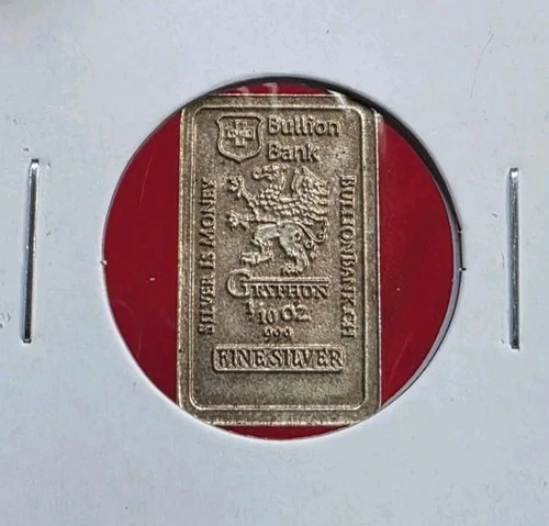 Bullion Bank GRYPHON - 1/10 Troy Oz .999 Fine Silver Fractional Bar Ingot Toned