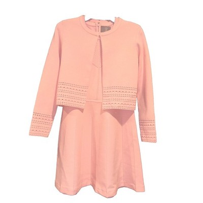 2 Piece Lela Rose Fit Flare Knit Blush Pink Nude Perforated Pleated Dress Medium