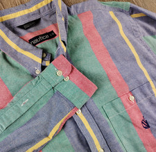 VTG Nautica L Color Block Oxford Button Down Long Sleeve Shirt Mens Easter