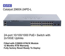 Cisco 2960X-24PD-L    24Port Gb PoE Switch + Stack Module FACTORY RESET  6MTHRTB
