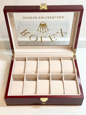 Rolex Watch Display Case 10 Slots Wooden with Glass Cover Used From Japan 