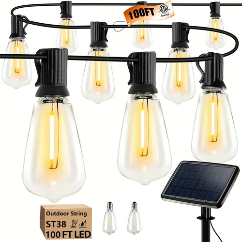 100FT Solar String Lights Outdoor ST38 LED Solar Garland Lights, Patio Garden