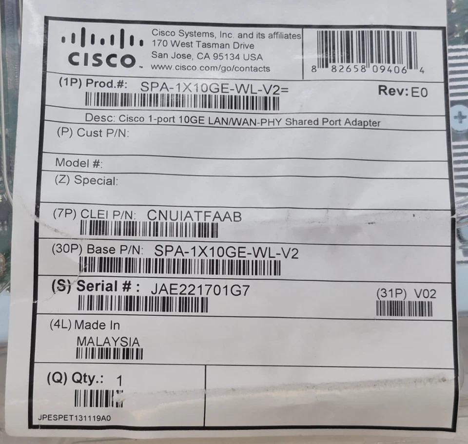 Cisco SPA-1X10GE-WL-V2 1-Port 10GE LAN/WAN-PHY Shared Port Module - Image 2 of 4
