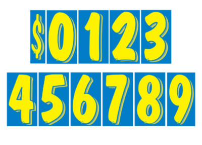 Car Dealer Blue and Yellow Windshield Numbers, 11 dz, Size 7 1/2''