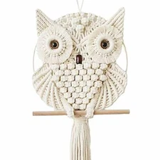 MACRAME Owl Wall Hanging Woven Tapestry Decoration Bohemian Chic Beige ACHART