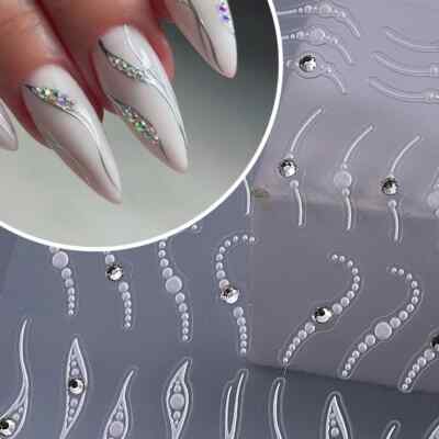 1pc Elegant 3D French Line Nail Stickers with Crystal Rhinestones
