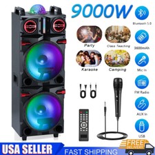 9000W Double 10" Bluetooth Speaker Subwoofer Sound System DJ Party Karaok MIC