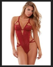 New Dreamgirl 10551 Crotchless Lace Teddy - Garnet