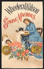 Wheeler & Wilson Sewing Machines Victorian Trade Card Mom Sews Near Sleeping Kid