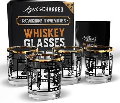 Roaring 20s Party Whiskey Glasses Set Premium Crystalline Glassware w/ Gift Bo