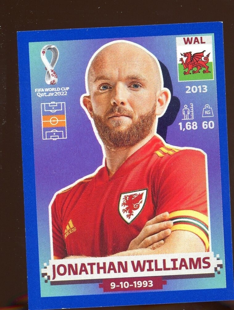 2022 Fifa World Cup Panini Sticker Blue Parallel JONATHAN WILLIAMS Wales WAL15